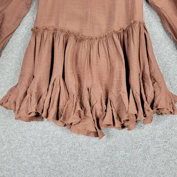 Bluivy Swing Dress Youth Medium Brown Ruffle Trim Fit & Flare Mini Lined Flowy - Image 7