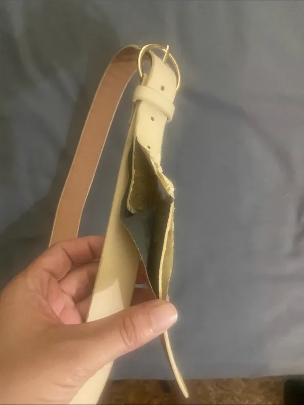 SheIn Cream Leather Belt with Gold Round Buckle - Image 2
