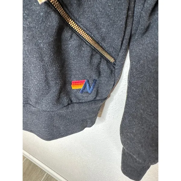 Aviator‎ Nation Womens Charcoal Grey Lightning Bolt Zip Up Hoodie Sweatshirt S - Image 3