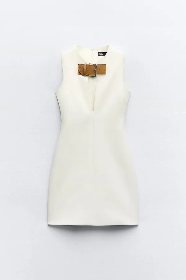 Zara dress mini fitted bodycon neck strap white Elegant Sleeveless - Image 10