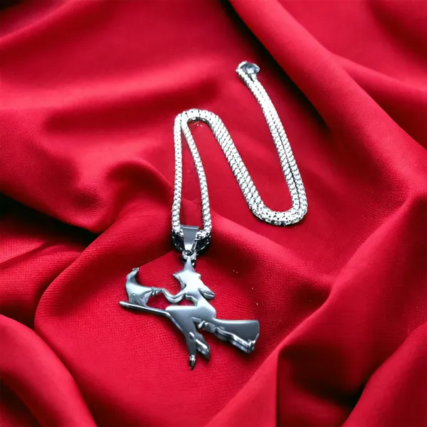 Witch Broom Cat Pendant Necklace Women Witchcraft Silvery Color Hollow Out‎ - Image 5