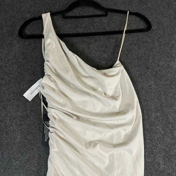 Ten by Babaton Vertigo Mini Dress Matte Pearl One Shoulder Ruched 114001 S - Image 6