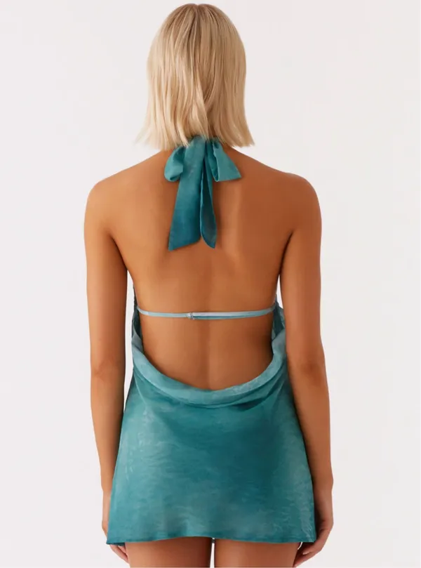 Peppermayo Oceans Away Deep Cowl Mini Dress - Image 3
