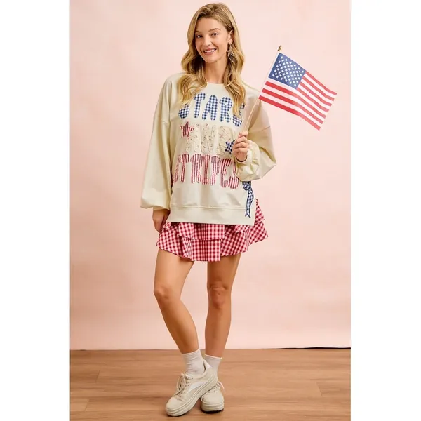 BiBi‎ 4th Of July Stars And Stripes Patches Sweatshirt - Cream - Small - Image 12