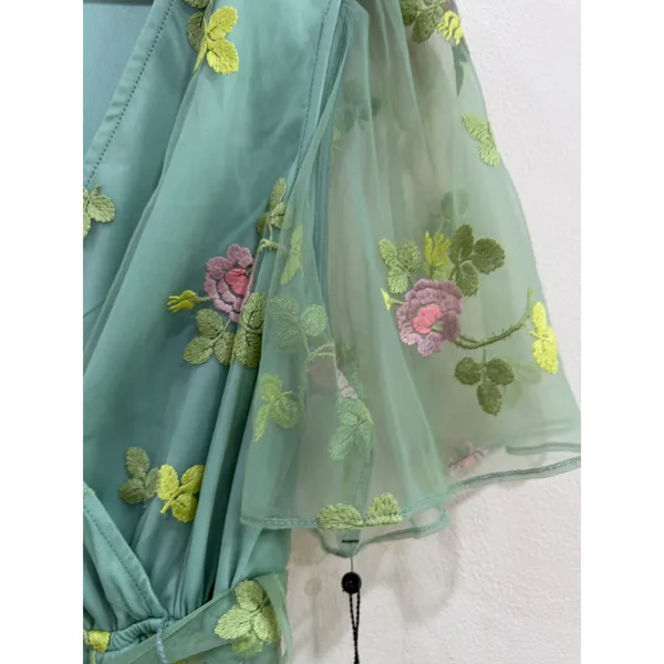 Adrianna‎ Papell Embroidered Maxi Dress Sage Multi Floral Flutter Size M NWT - Image 15