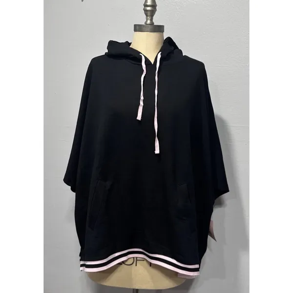 Hanes Women’s Pajama Set Black Oversized Short Sleeve Hoodie Top & Pants Size S - Image 2