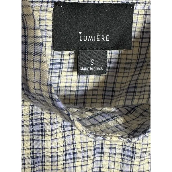 Lumiere Prairie Blouse Long Sleeve Ruffled Shoulder Buttons Plaid Size Small EUC - Image 3