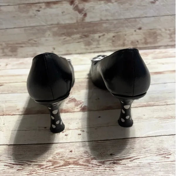 Stuart Weitzman Polka Dot Round Toe High Heels 6.5 Medium Black White Leather - Image 4