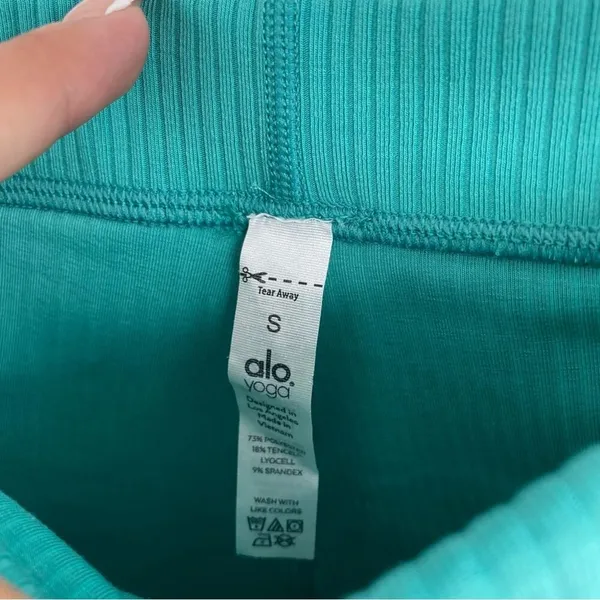Alo Yoga Teal Blissful High-Waisted Ribbed Leggings Full Length Sz S Athleisure - Image 10