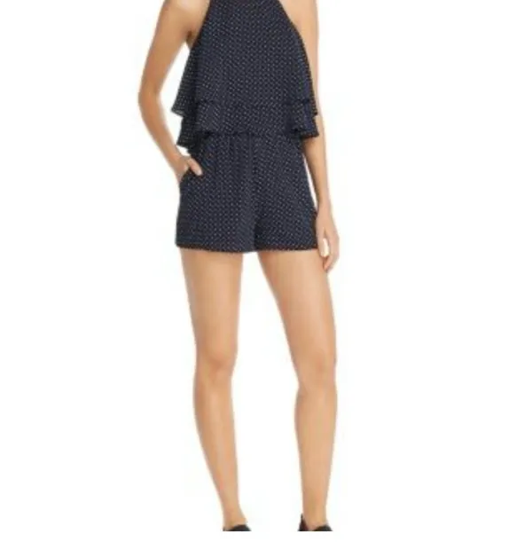 Aqua Navy Polka Dot Halter Tiered Ruffle Romper | Size Small | Bloomingdale’s - Image 3