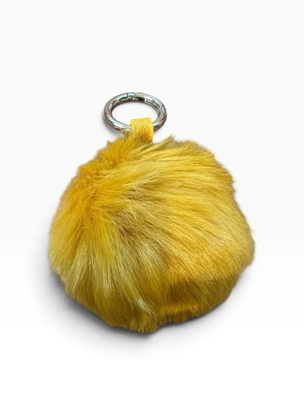 Raj Yellow Faux Fur Pom Pom Key Chain with Gold Tone Metal Key Ring NWT - Image 2