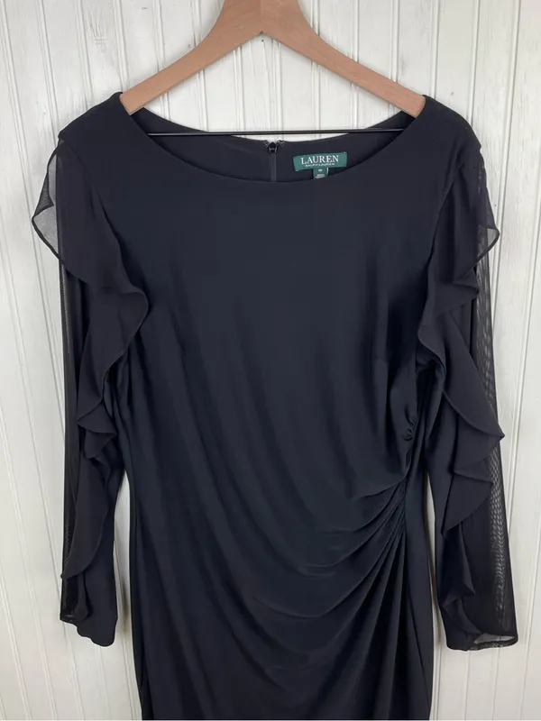 Lauren Ralph Lauren Georgette Ruffle Long-Sleeve Sheath Cocktail Dress Size 16 - Image 5