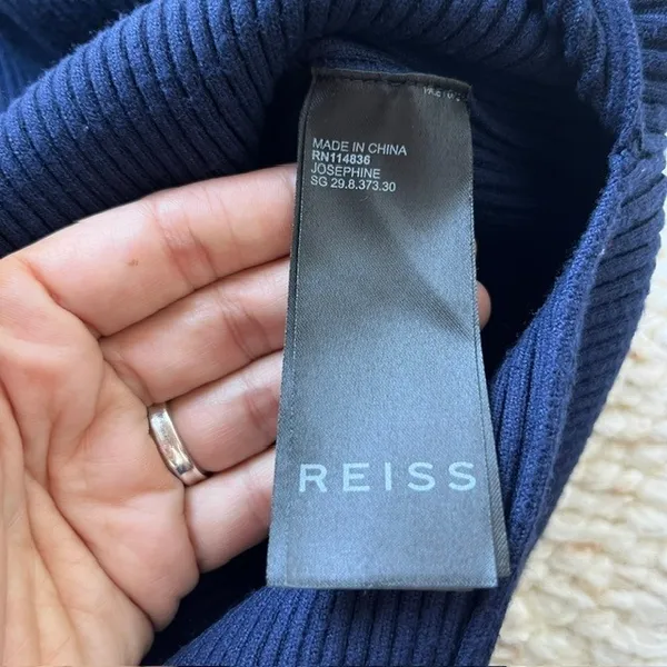 REISS Josephine Ribbed Knit Drawstring Midi‎ Dress Sleeveless Navy Blue XS - Image 9