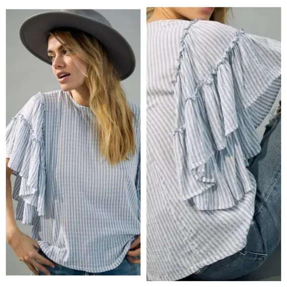 Anthropologie Pilcro Sybil Ruffle Teir Sleeve Blouse - Image 2