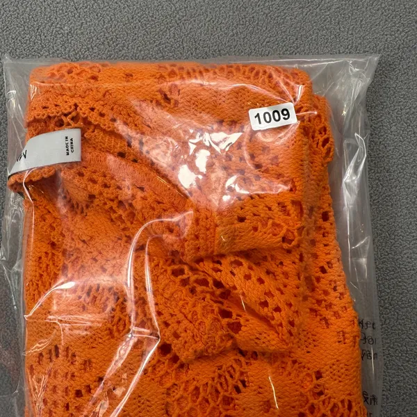 MNG Mango Orange Crochet Open Knit Top S Cropped Long Sleeve Trendy Fashion Cute - Image 6