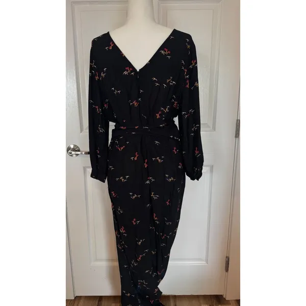 Anthropologie Feather Bone Wide Leg Jumpsuit Black Floral Boho V-Neck Size‎ 14 - Image 2