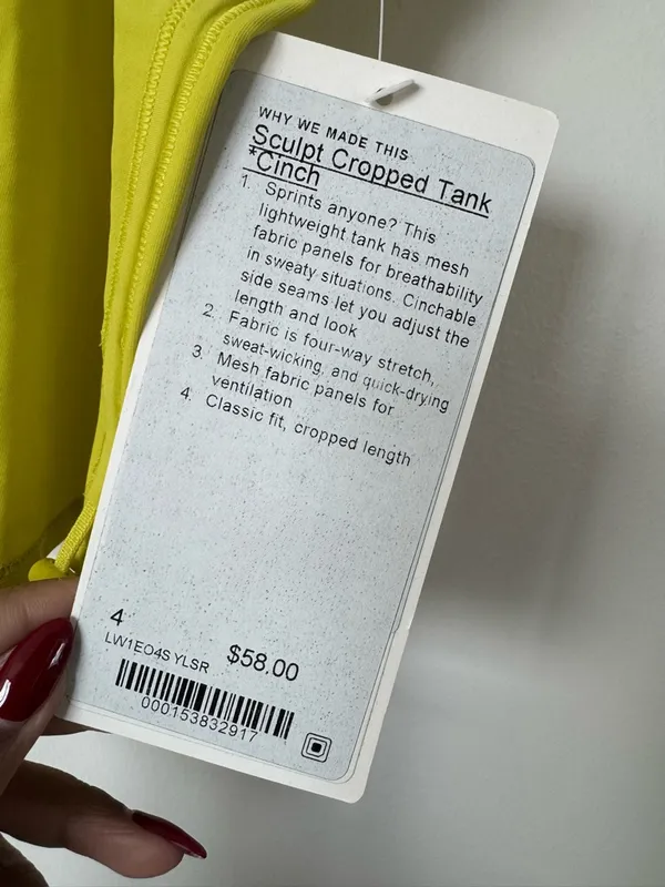 NWT LULULEMON - Yellow Serpentine Crop Tank - $58 - 4 - Image 3