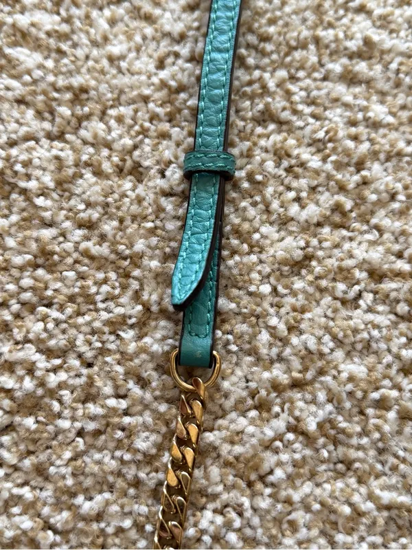 Burberry Madison Wallet on a Chain Pebble Leather Crossbody Bag in Aqua Teal - Image 12