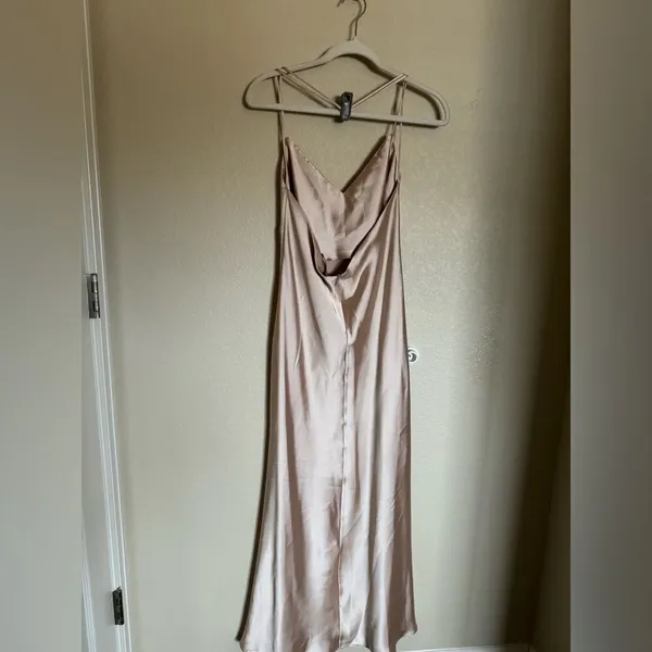 ZARA Satin Maxi Slip Dress Sz L Champagne‎ Gold Double Strap NEW with FLAW - Image 7