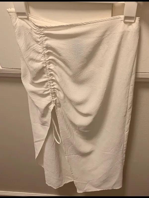 Cider White Ruched Drawstring Midi Skirt - Image 3