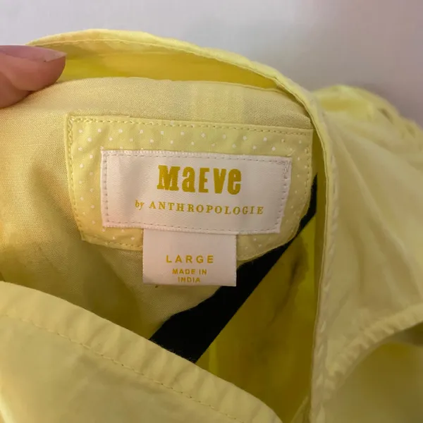 Maeve Anthropologie Butter Yellow Balloon Sleeve Mini Dress Cotton Women's Large - Image 3