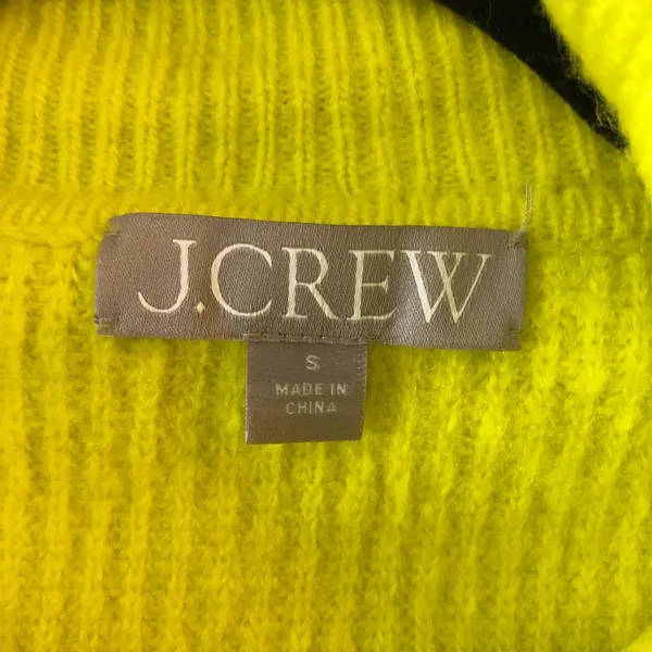 J Crew Half-Zip Stretch Sweater Wool Blend Ribbed Oversized Bright Yellow S - Image 3