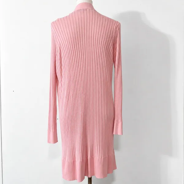 LOFT Cardigan L Pink Ribbed Open Front Duster Longline Sweater Pastel Preppy - Image 5
