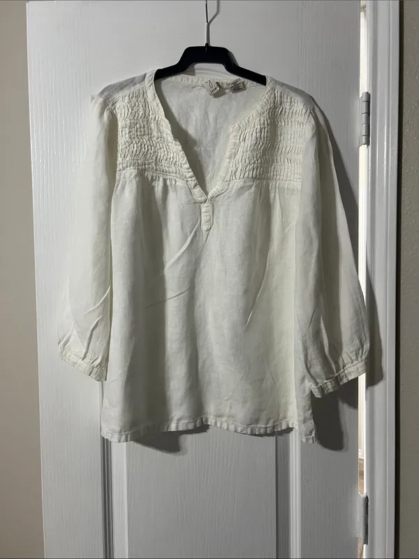 Joie Cream Smocked V-Neck Tunic Top - Image 2