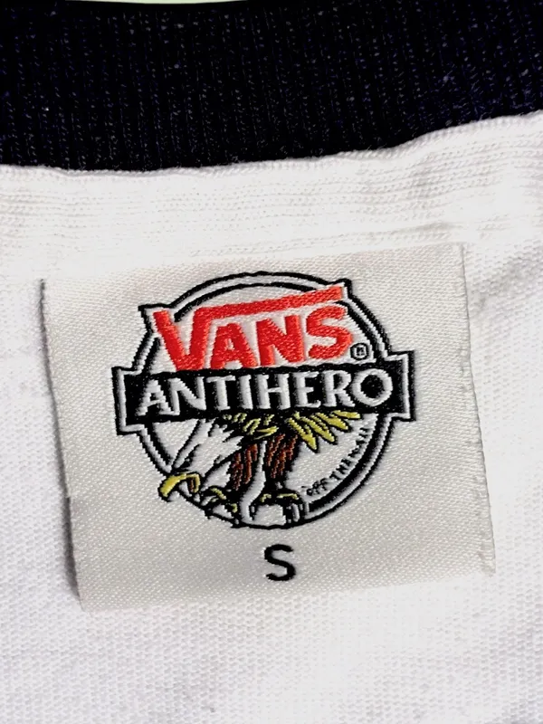 VANS x Antihero Collaboration Wht & Blk short sleeve raglan cropped graphic Tee - Image 4