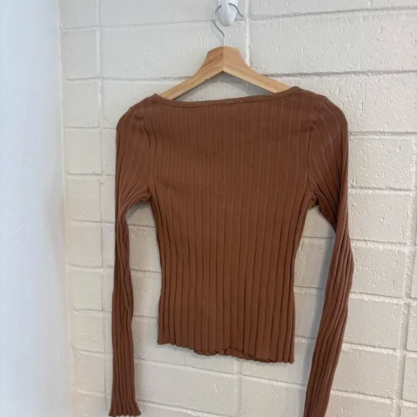 NWOT free people Tilly ribbed longsleeve cardigan in tan - Image 3
