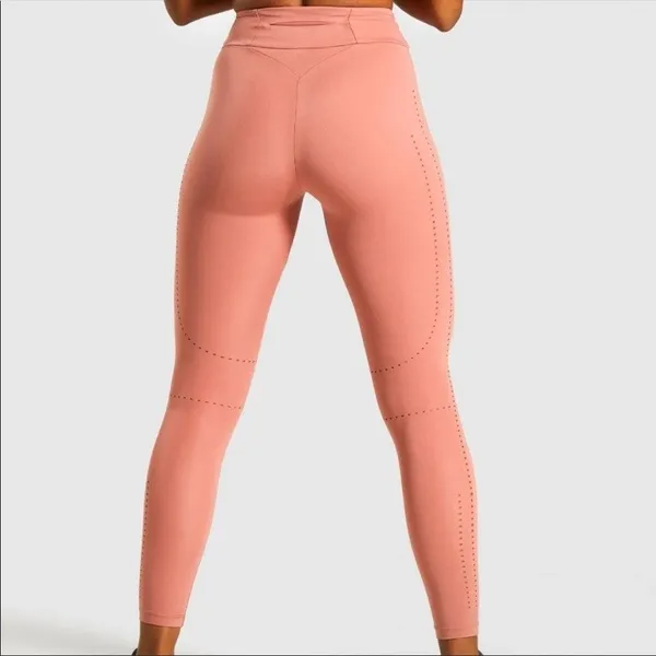 Gym Shark Leggings Size Medium Blush Pink Laser Cut Gym Yoga Logo Sporty - Image 3