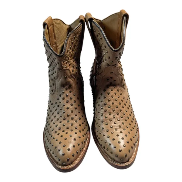 Matisse Faithful Camel Tan Leather Brass Studded Western Ankle Boots Sz 9 - Image 2