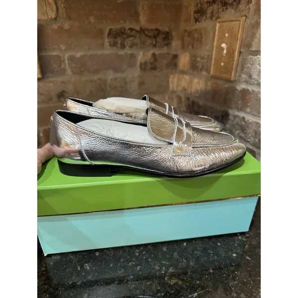 Kate Spade New York METALLIC SILVER Women's Genevieve Loafers‎ Size 6.5 Crinkle - Image 16