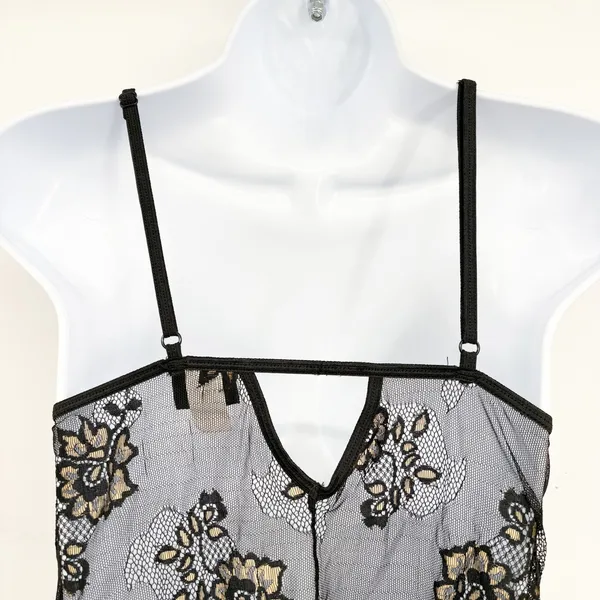Fredericks of Hollywood Womens Black Gold Floral Lace Whimsigoth Babydoll Slip M - Image 7