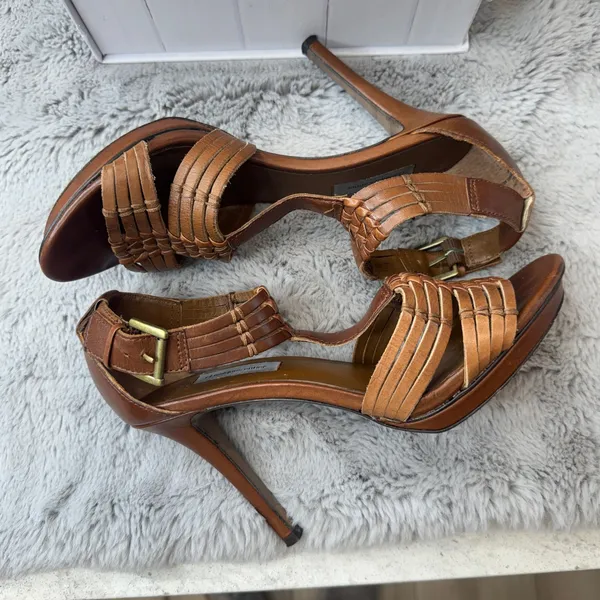 Classiques Entier Rialto Brown Woven‎ Leather Stiletto Sandals Womens 7.5M - Image 8