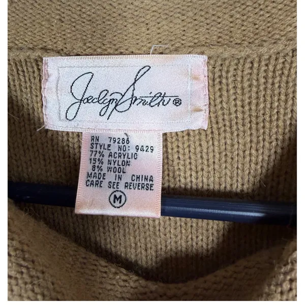 Jaclyn Smith Womens Patchwork Floral Knit Sweater Tan Cream Green Size M - Image 5