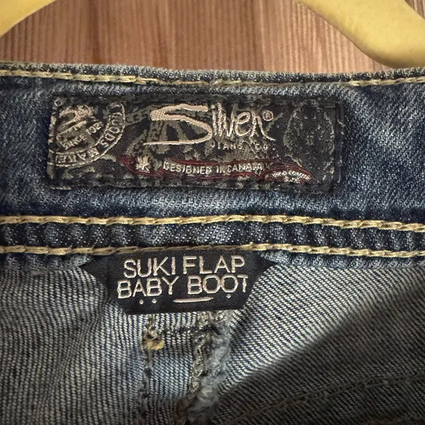 Silver "Suki" Jeans Blue‎ Distressed Baby Boot Leg Jeans - Image 2