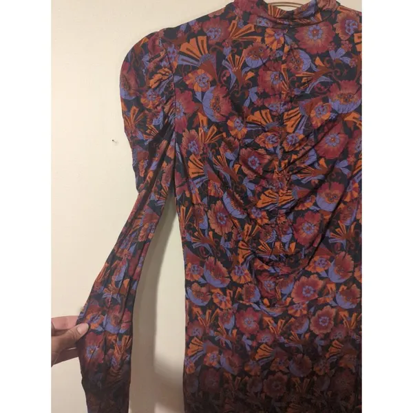 RTR Tanya Taylor Zoe Red Floral Ruched Mock Neck Long Sleeve Maxi Dress Sz Small - Image 5