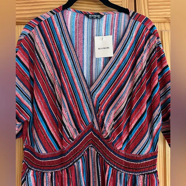 BloomChic Striped Contrast Dolman Sleeve Shirred Pocket Maxi Dress size 12 nwt - Image 6