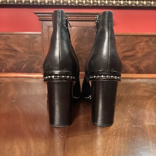 Coach Justina‎ Bootie Black Leather Moto Ankle Boots 9.5B 3.5" Heel Studded Sole - Image 9