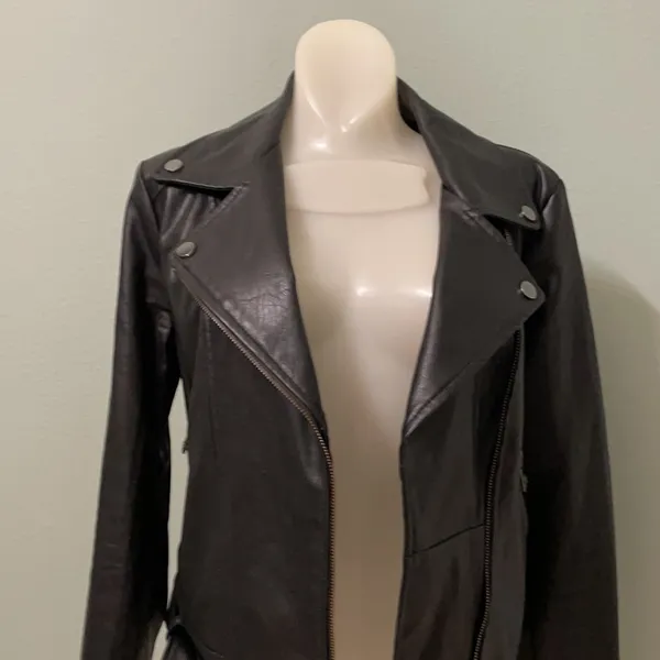 Elodie Black Leather Biker Motorcycle Jacket - Image 2