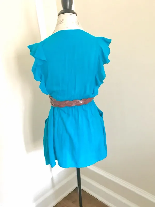 Picky Girl Teal Ruffled Short Dress w/Elastic Waist & Side Pockets Sz M - Image 3