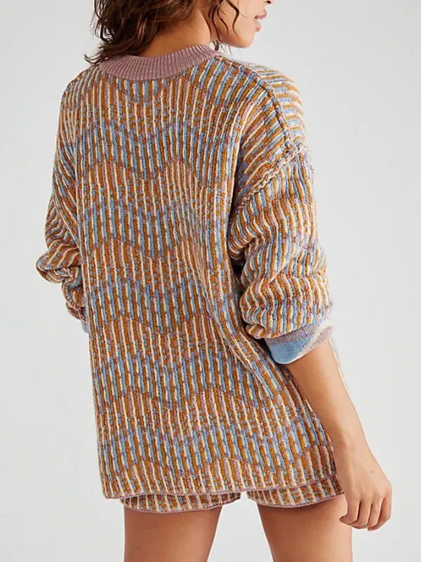 Free People Beach Malibu Pattern Textured Oversized Crew Neck Sweater Boho - Image 4