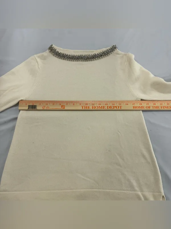 Autumn Cashmere Cream 100% Pure Cashmere Beaded Neck Sweater Large 3/4 Sleeve - Image 3