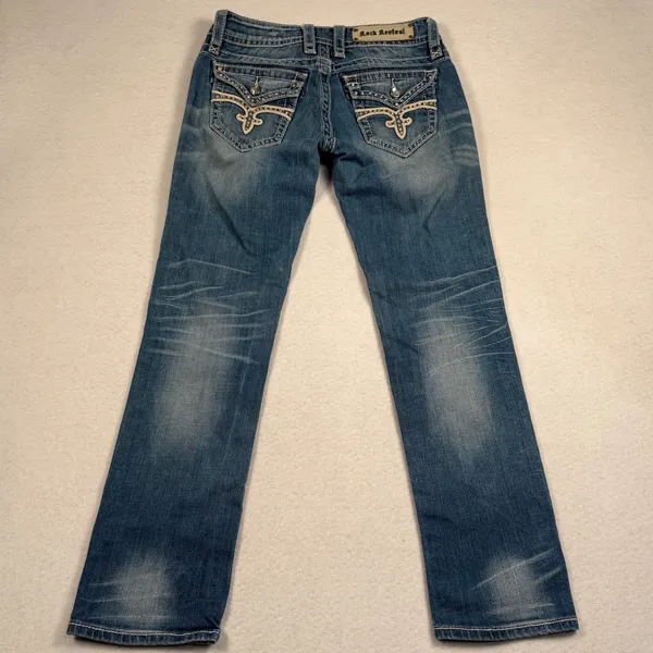 Rock Revival Noelle Capri Jeans Women 28 Blue Medium Wash Embellished Buckle Y2K - Image 5