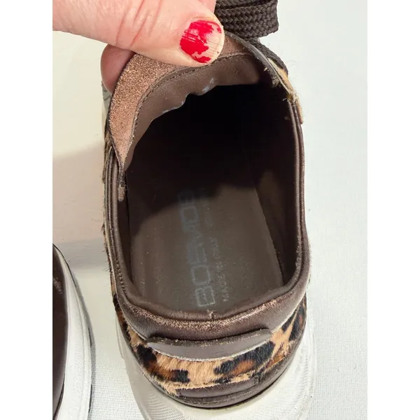 BOEMOS Leather Leopard Sneakers Vibram Sole‎ Made in Italy Womens 37 Pony Hair - Image 15