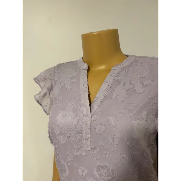 Lavender Purple Pastel Floral Burnout‎ Clip Dot Flutter Sleeve Blouse Small - Image 2