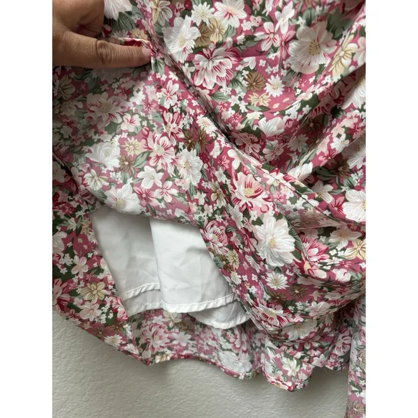 Pink Floral Ruched Mini Sundress Strappy Backless Sweetheart Romantic Sz Medium - Image 8