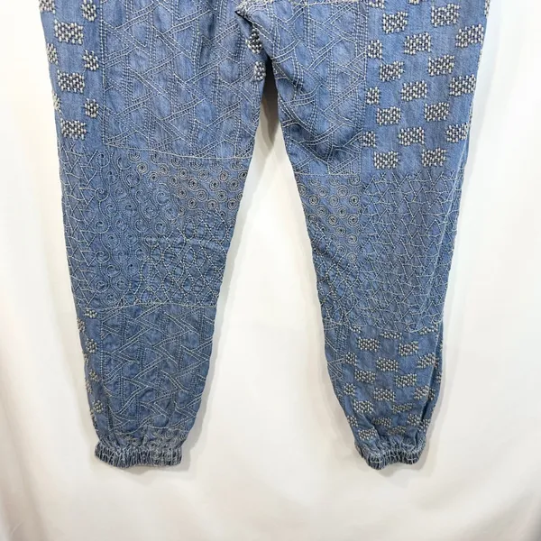 Johnny Was Biya Large Pants Blue Embroidered Chambray Lyocell Jogger Boho 1394 - Image 10