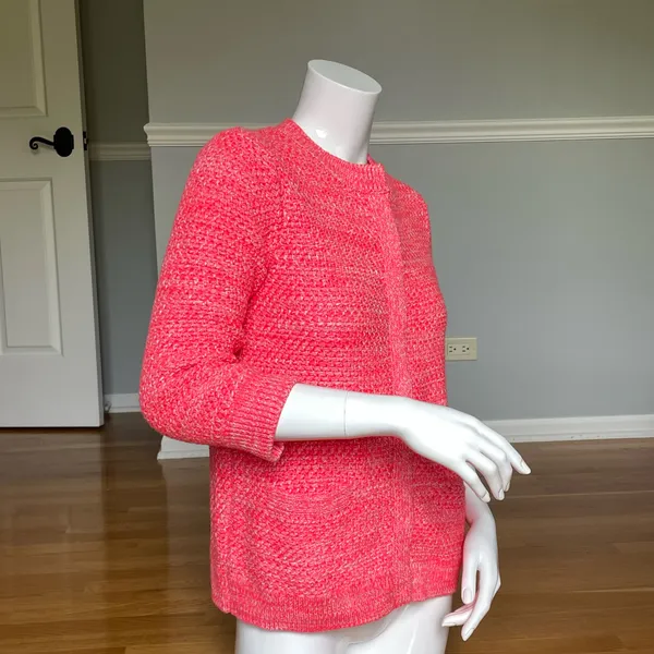 Boden Textured Knit Cardigan Sweater Women’s Size Small Bright Coral Pink Button Front - Image 5